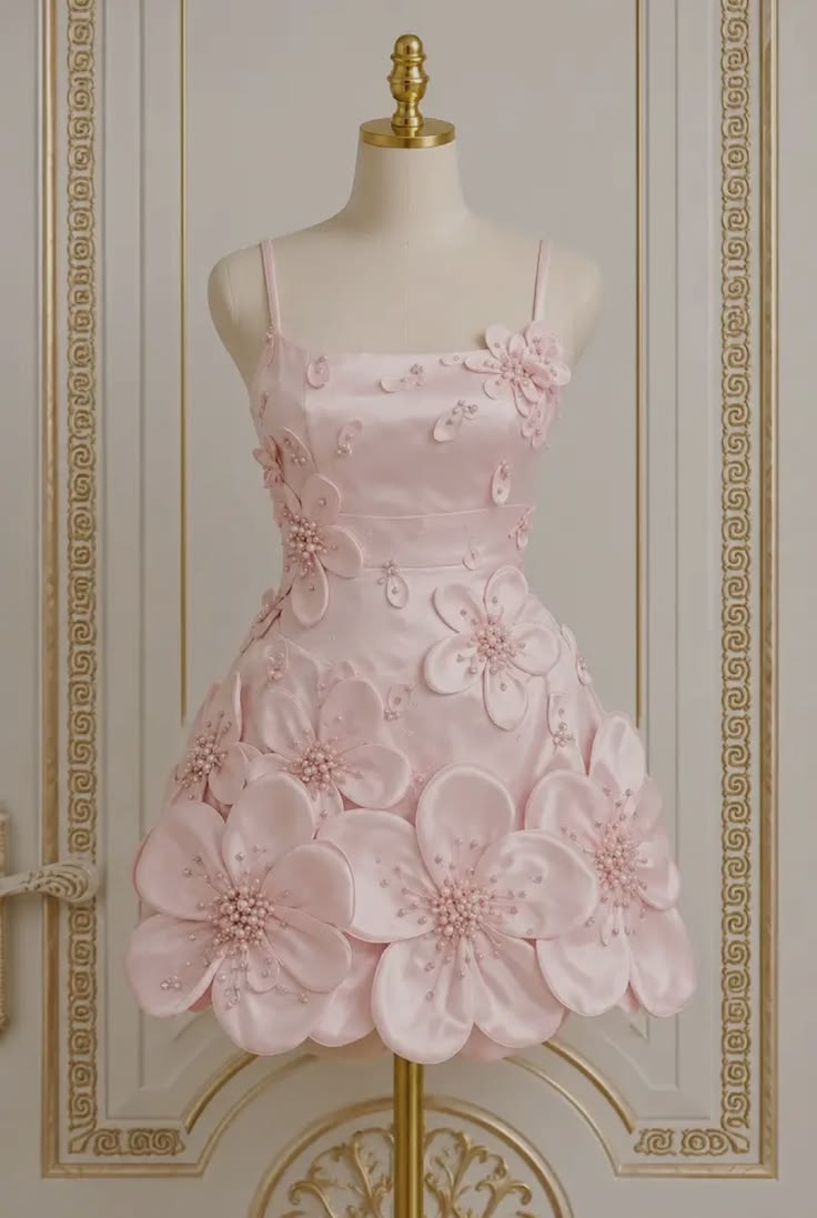 Charming Pink Floral Beaded Homecoming Dresses Short Party Dress