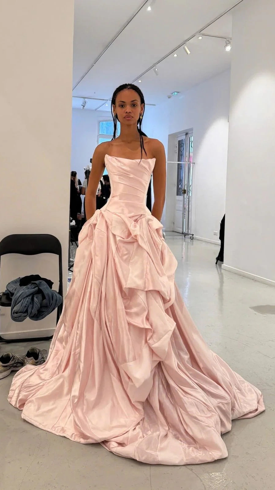 Charming Pink Strapless Rutched Long Prom Dresses A-line Evening Party Dress,LTP4120