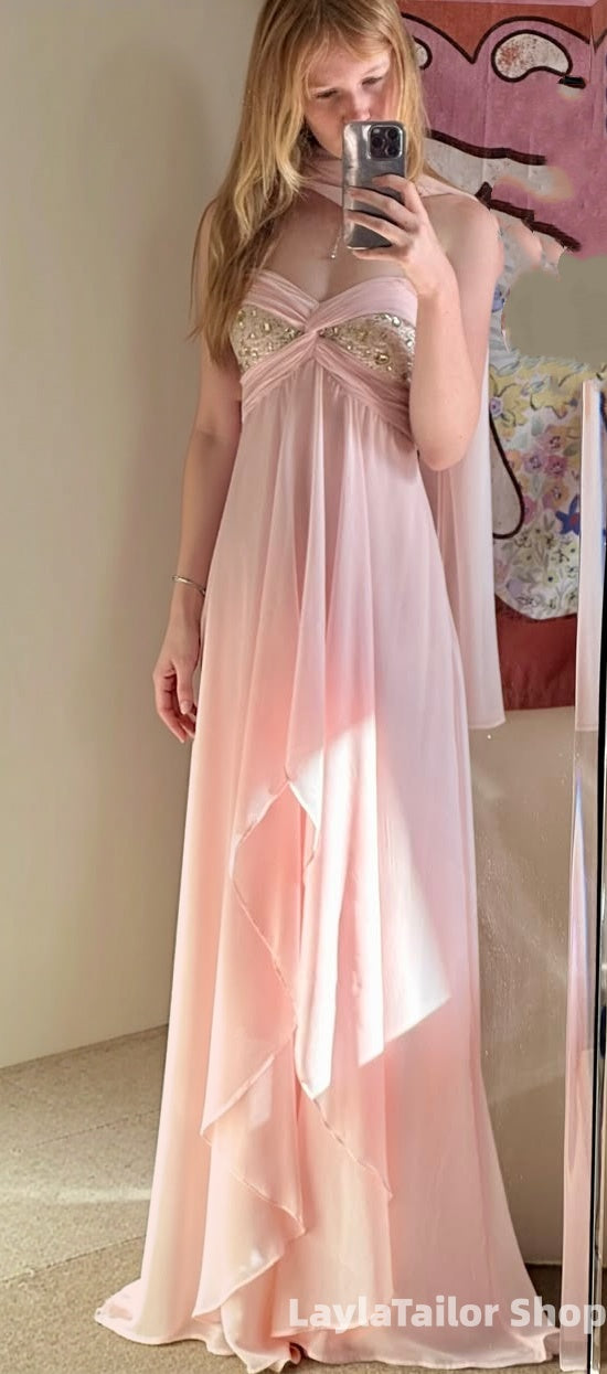 Charming Pink Sweetheart Prom Dresses Beaded Formal Gown