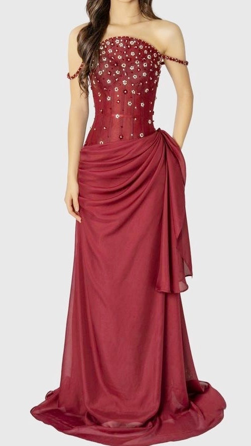 Chic Beaded Long Prom Dresses Sheath Chiffon Formal Party Dress,LTP4300