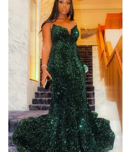 Classic Dark Green Sequin Mermaid Prom Dress