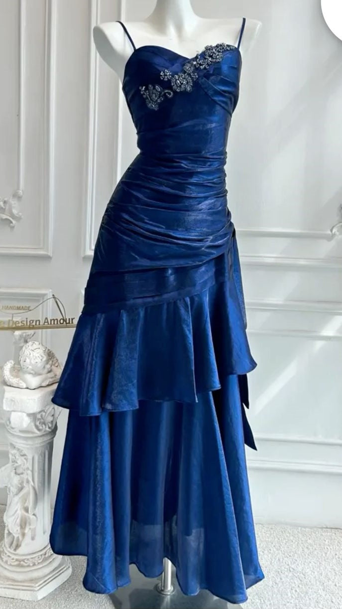 Classic Royal Blue Ruffle Prom Dresses Beaded Dance Dress,LTP4266