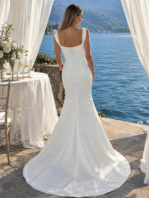Classic Square Neck Ivory Mermaid Wedding Dresses Cap Sleeves Bridal Dress,LTP82799