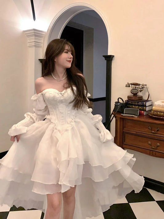 Classic White High Low Party Dress Chiffon Princess Homecoming Dress Cosplay,LTP3902