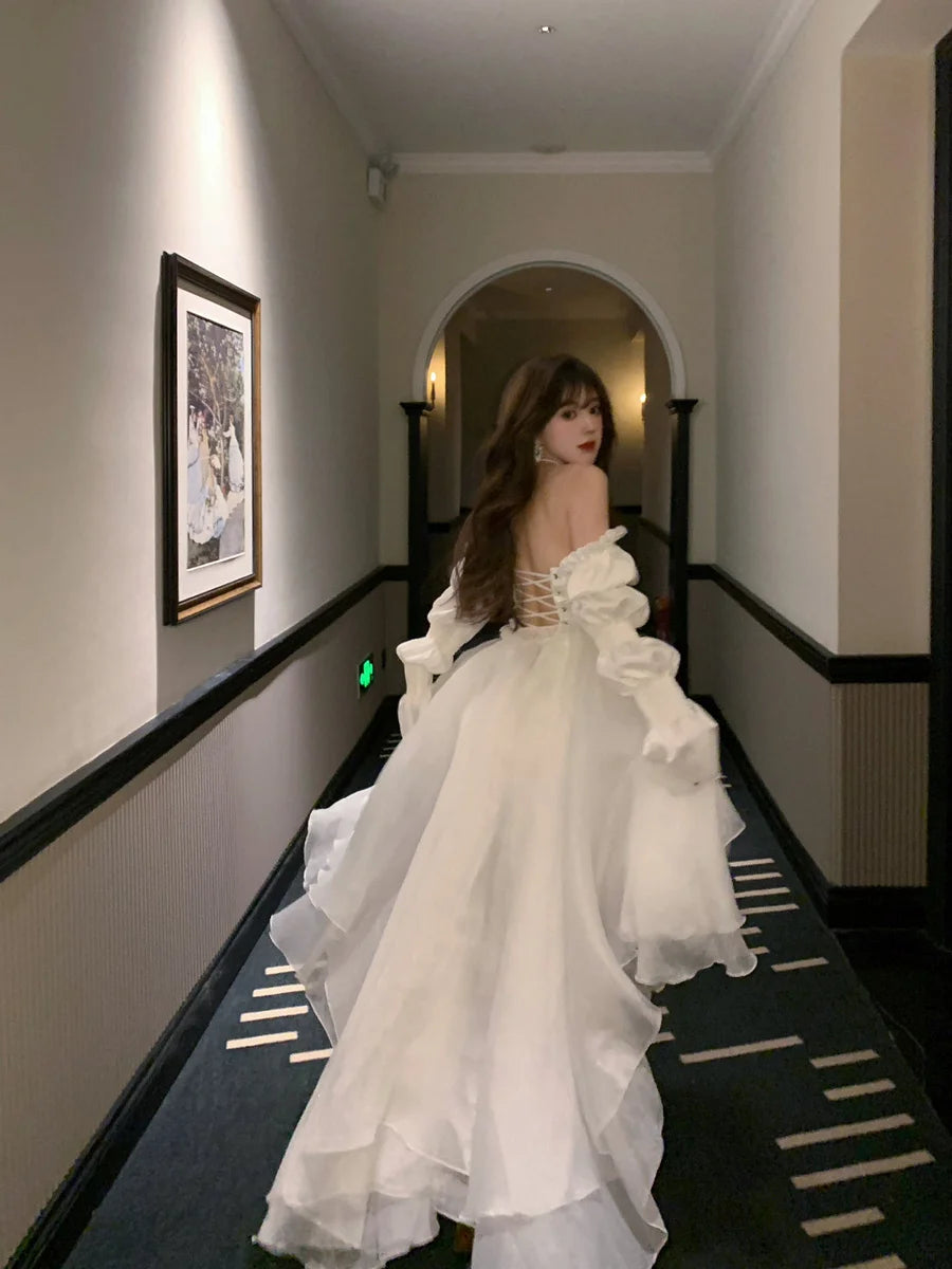 Classic White High Low Party Dress Chiffon Princess Homecoming Dress Cosplay,LTP3902