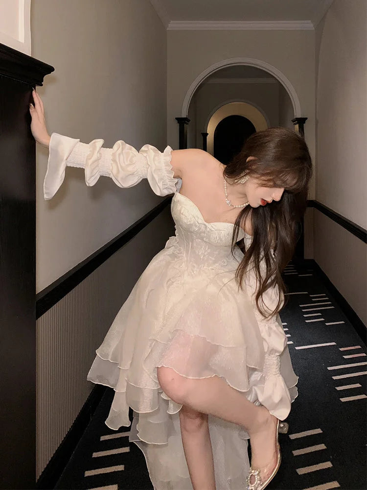 Classic White High Low Party Dress Chiffon Princess Homecoming Dress Cosplay,LTP3902