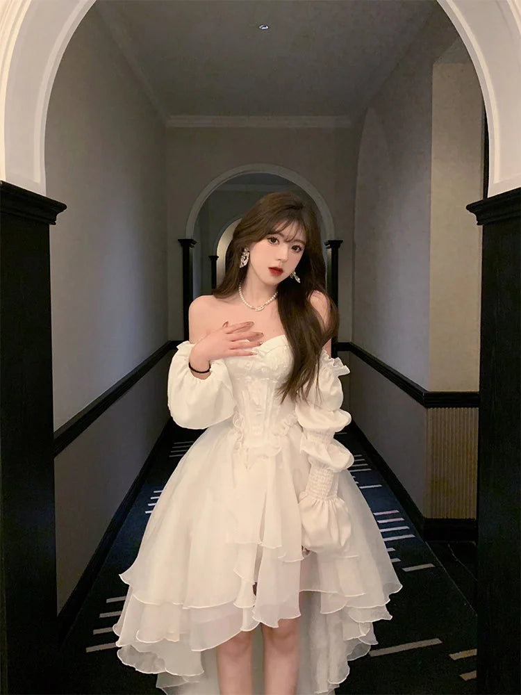 Classic White High Low Party Dress Chiffon Princess Homecoming Dress Cosplay,LTP3902