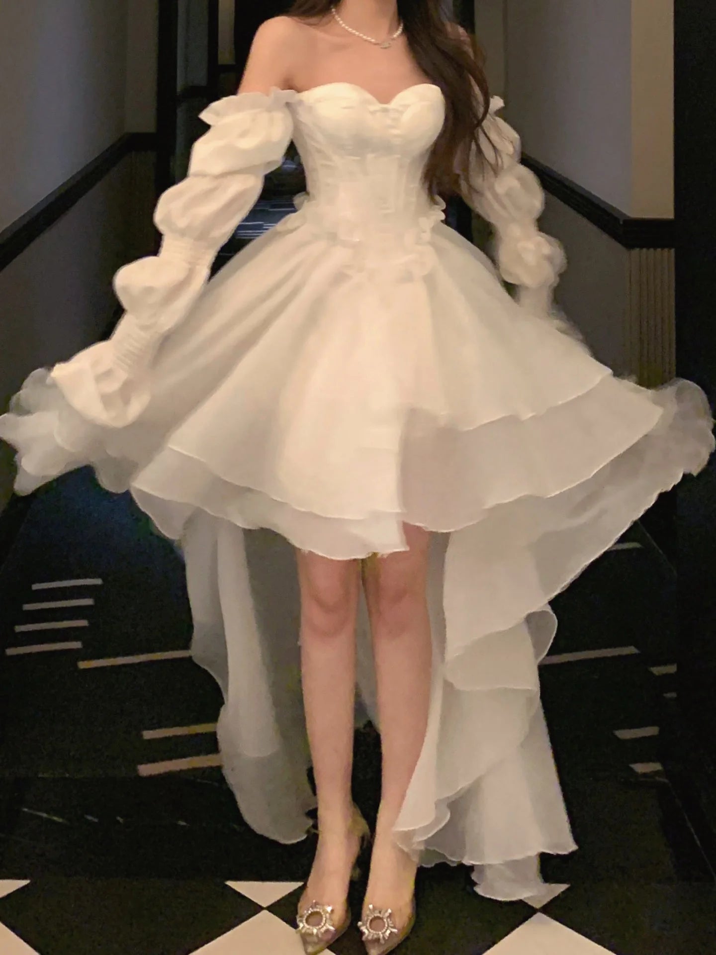 Classic White High Low Party Dress Chiffon Princess Homecoming Dress Cosplay,LTP3902