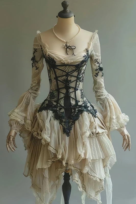 Classic Lace A-line Homecoming Dresses Tiered Ruched Hoco Party Dress,LTP3860