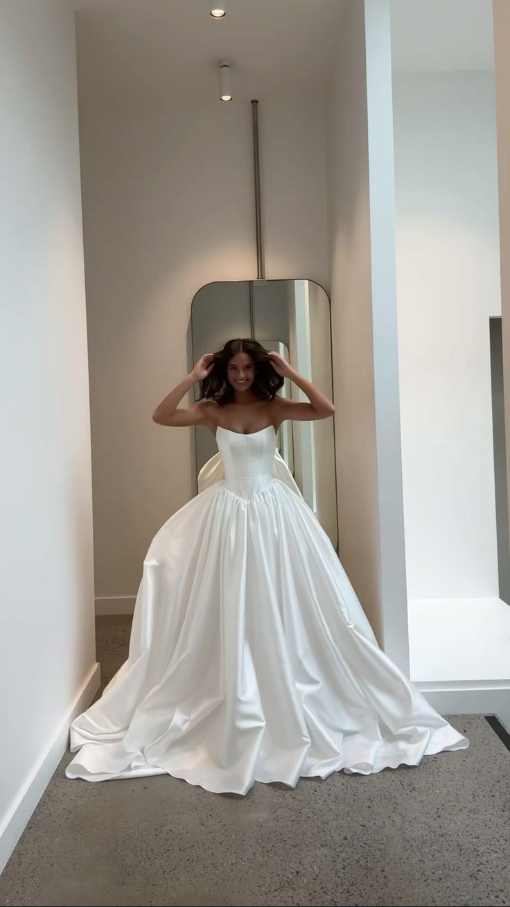 Classic White Strapless Wedding Dress, A-Line Satin Bridal Dress, LTP3746