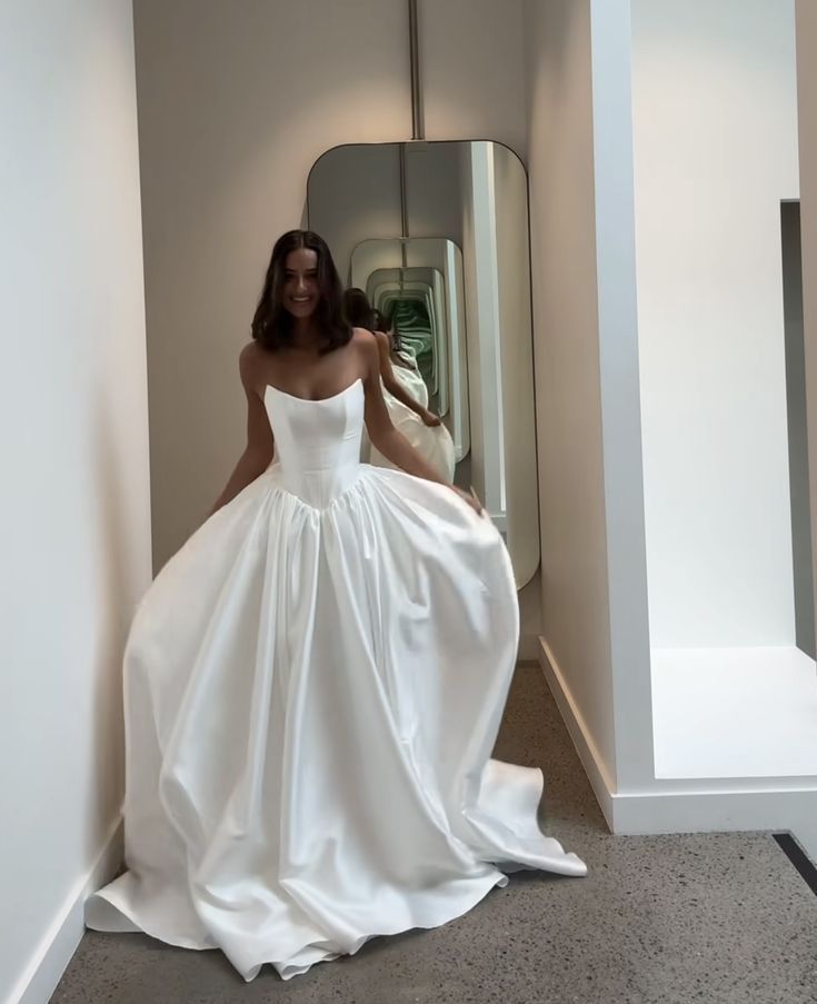 Classic White Strapless Wedding Dress, A-Line Satin Bridal Dress, LTP3746