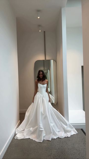 Classic White Strapless Wedding Dress, A-Line Satin Bridal Dress, LTP3746