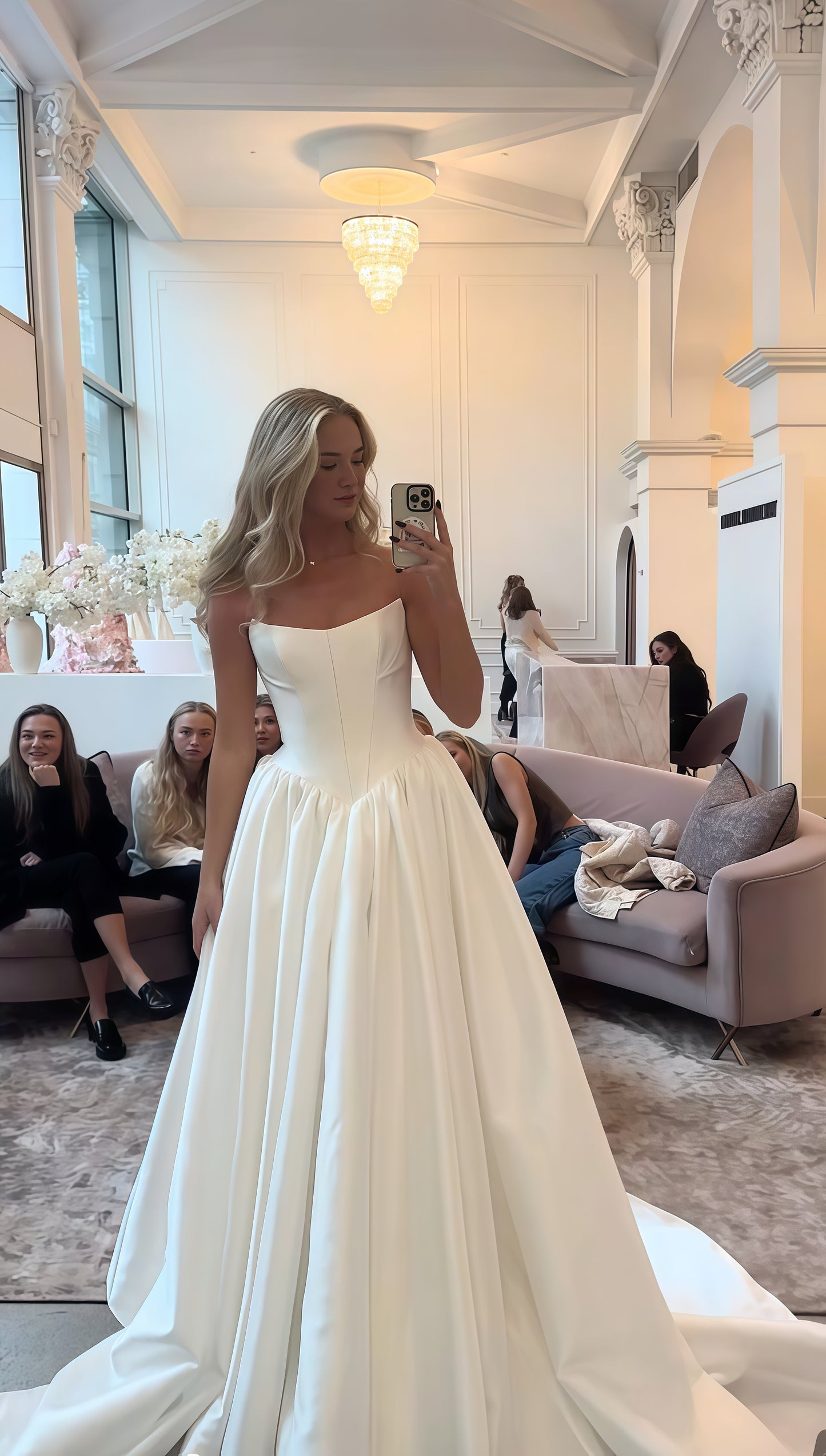 Classic White Strapless Wedding Dress, A-Line Satin Bridal Dress, LTP3746