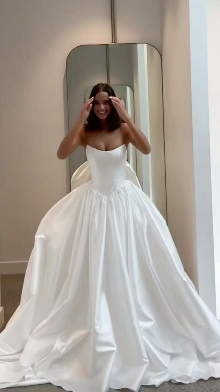 Classic White Strapless Wedding Dress, A-Line Satin Bridal Dress, LTP3746