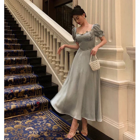 Classy A Line Sweetheart Blue Satin Prom Dresses Birthday Outfits Evening Gown , LTP3604