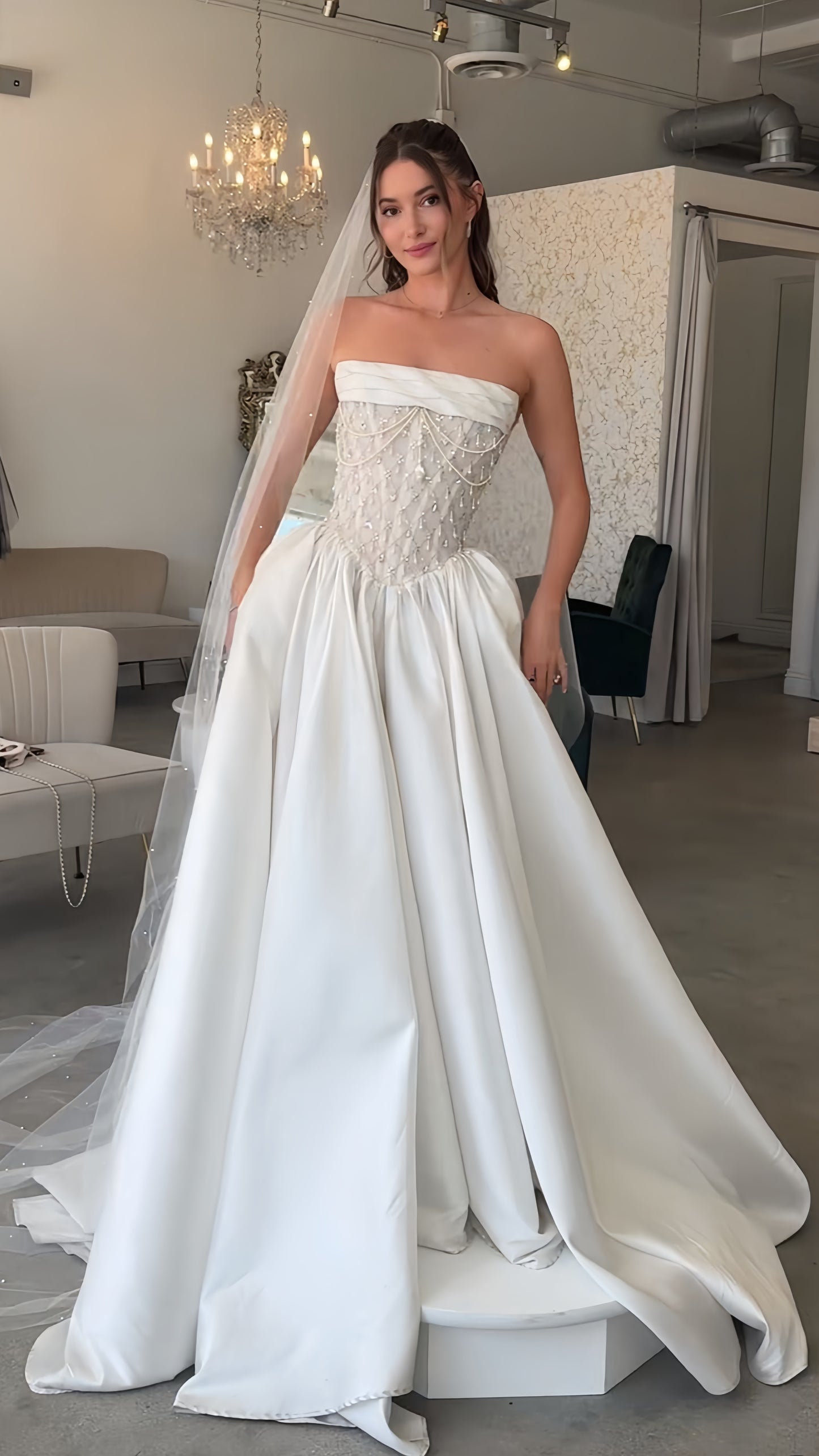 Classy Ivory Beaded Satin Wedding Dresses, LTP3414