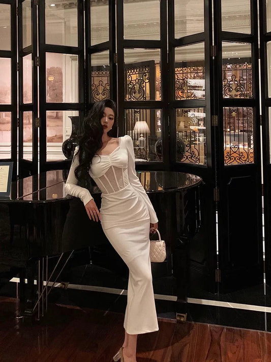 Classy Sheath Long Sleeves White Prom Dresses Birthday Outfits Evening Gown , LTP3611