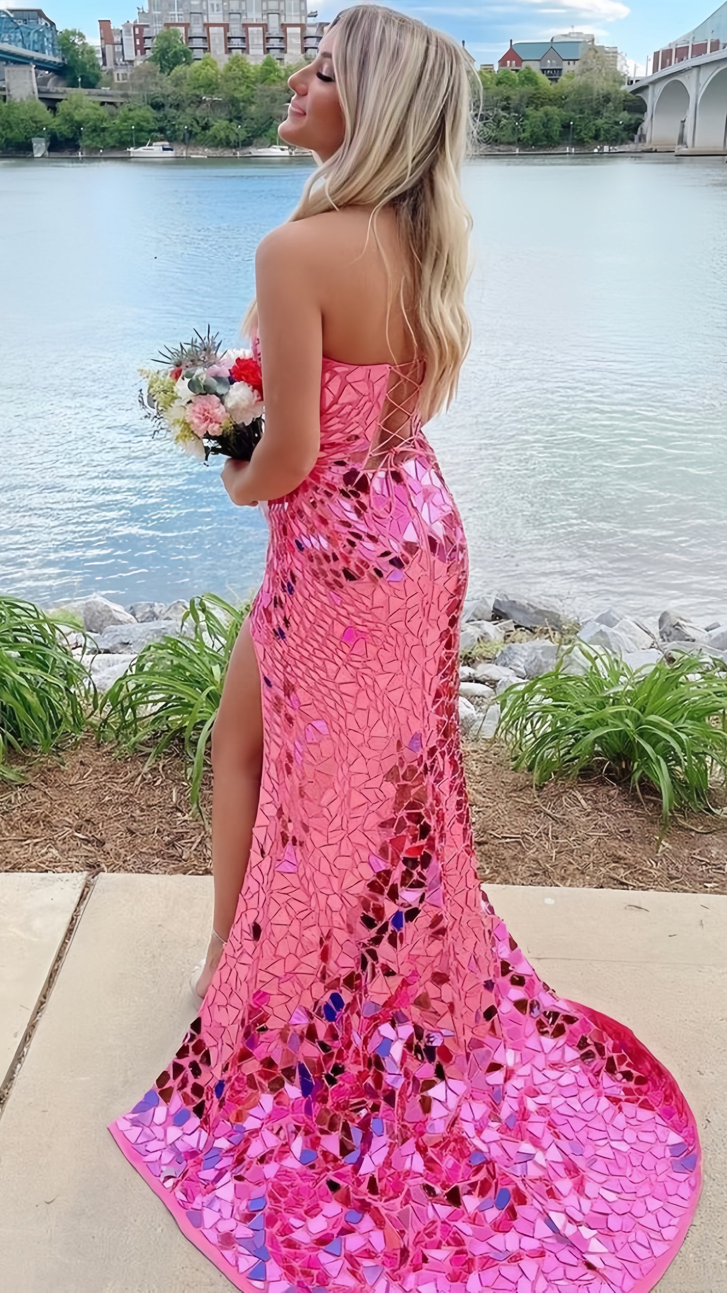 Classy Strapless Mermaid Party Dress, Mirror Glasses Senior Prom Dress,LTP3532