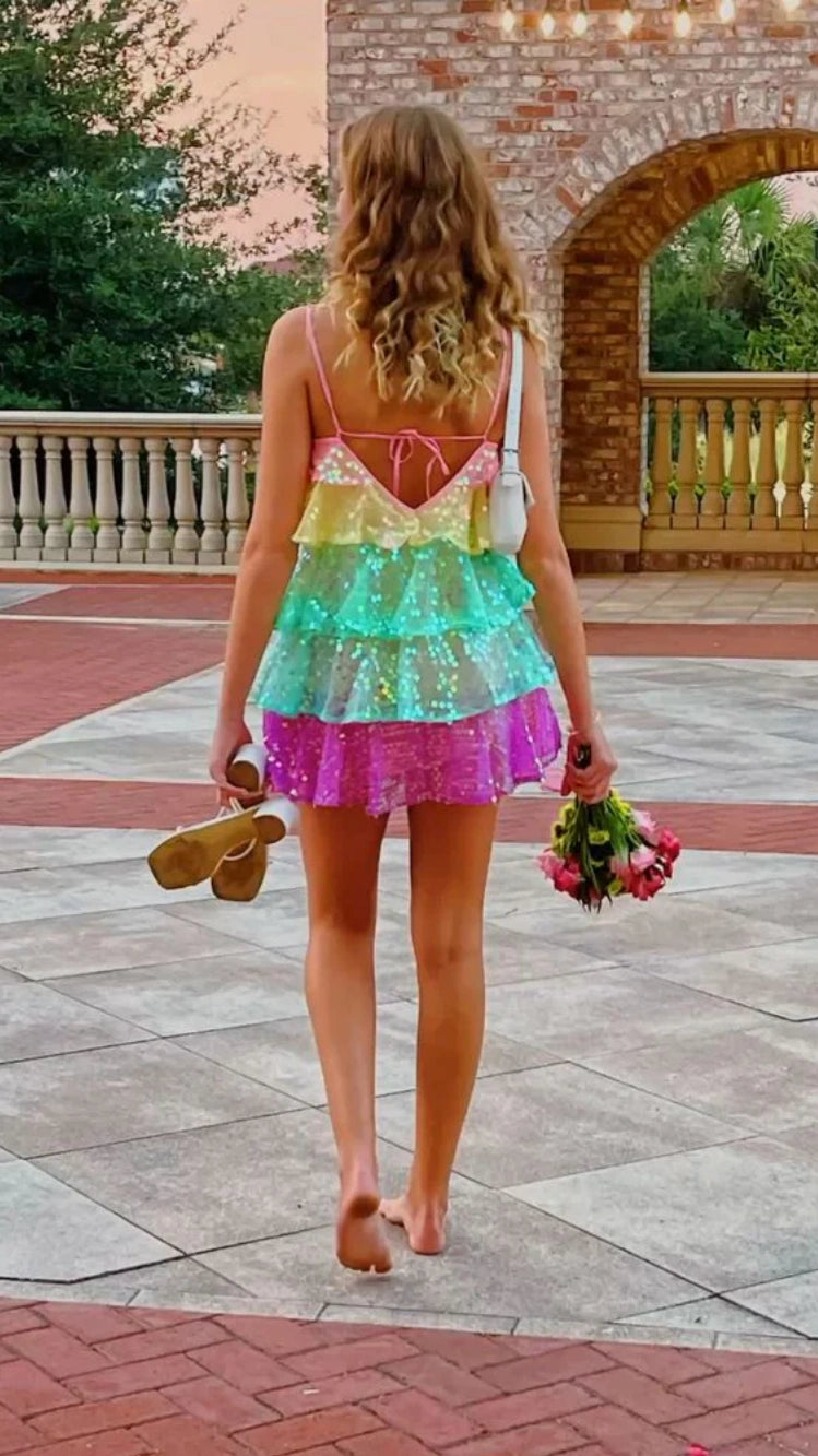 Colorful Sequin Homecoming Dresses Sleeveless Mini Party Dress,LTP3946