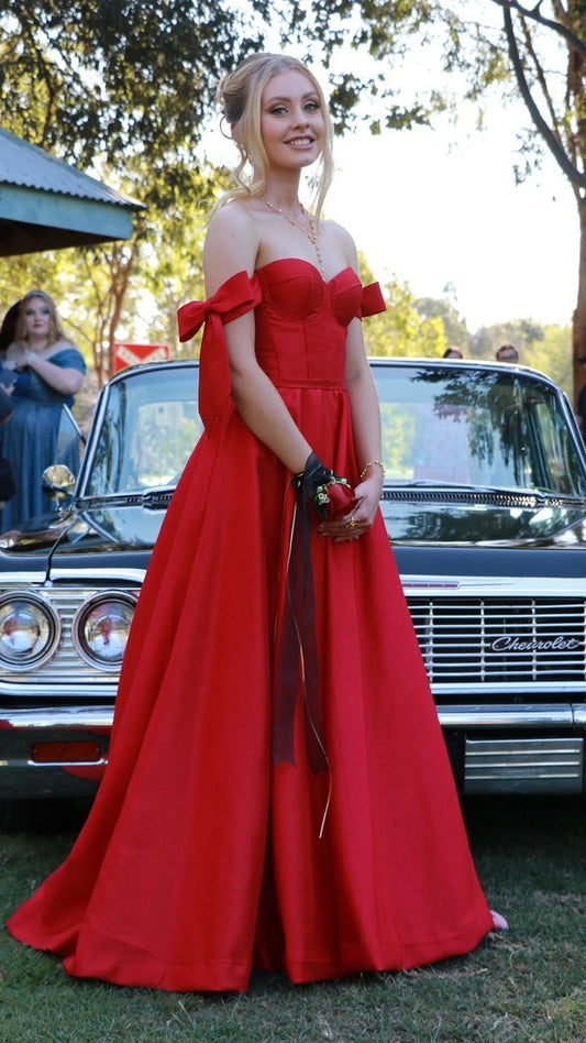 Custom Made Red A-line Prom Dresses Satin Evening Dress Long Birthday Party Gown,LTP4006