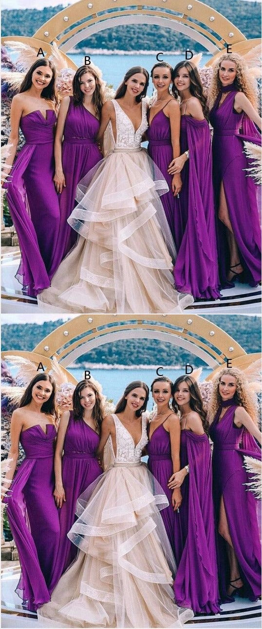 Purple Chiffon Floor Length Bridesmaid Dresses, LTP3292