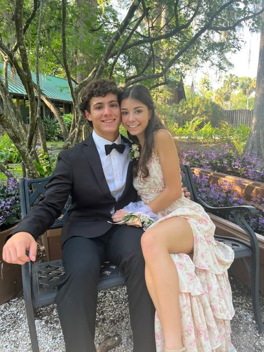 Cute A line Long Floral Ruffles Prom Dress Party Dresses