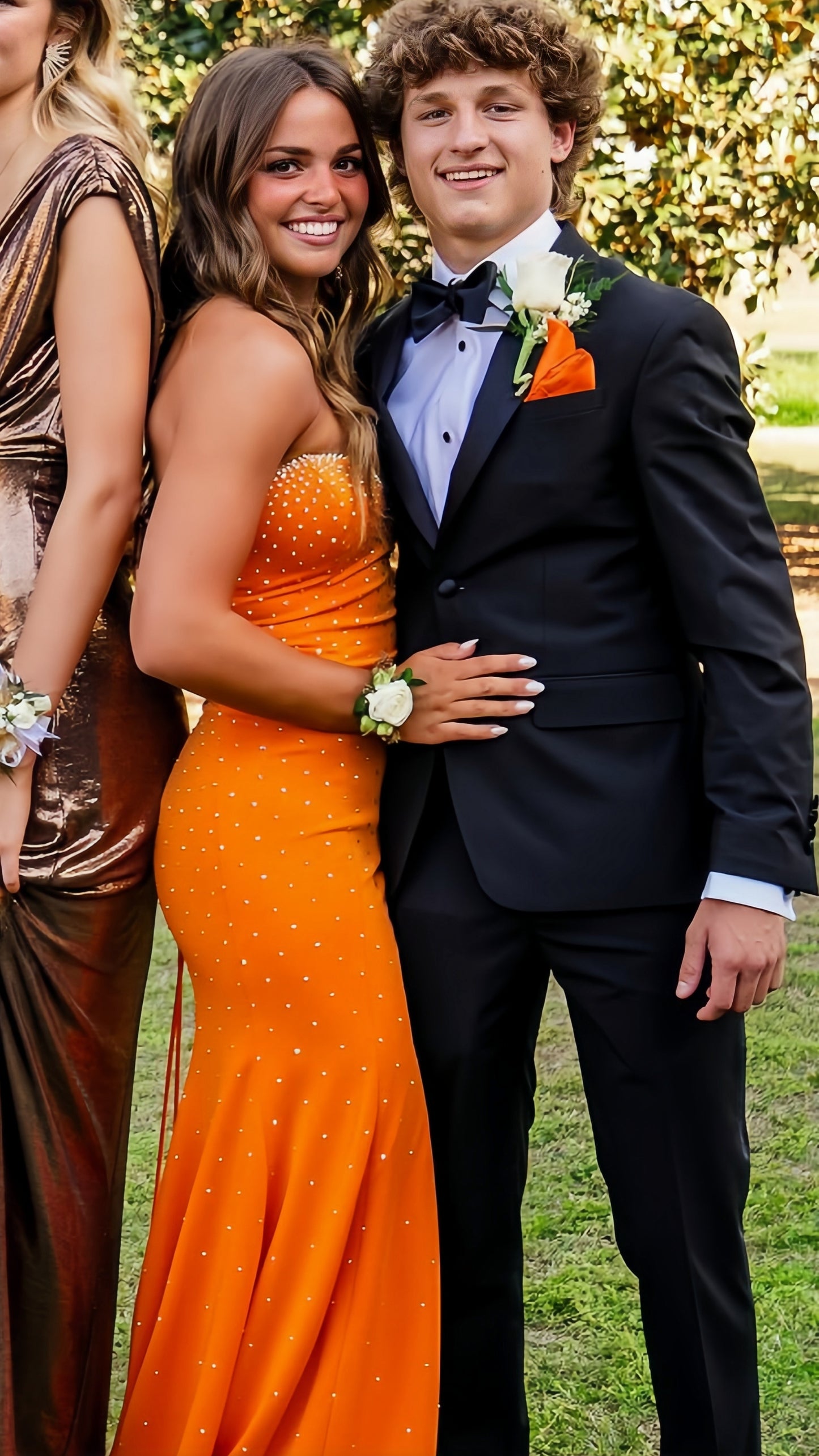 Cute Orange Beaded Split Mermaid Prom Dresses Long Celebrity Dress