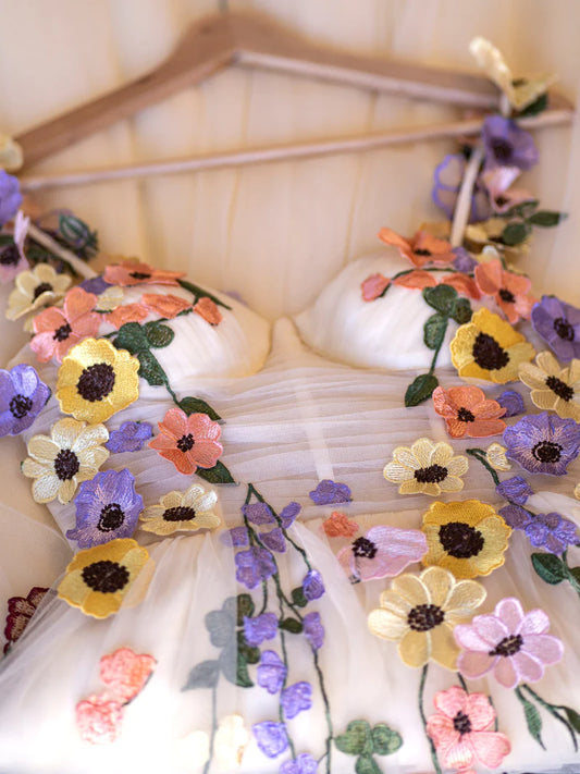 Cute 3D Flowers A-Line Midi Dress Short Homecoming Dresses Tulle Floral Dress