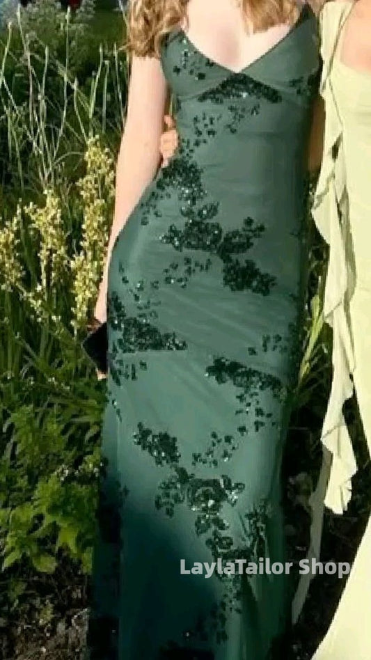 Dark Green Bodycon Prom Dresses Sequin Lace Formal Gown,LTP4543