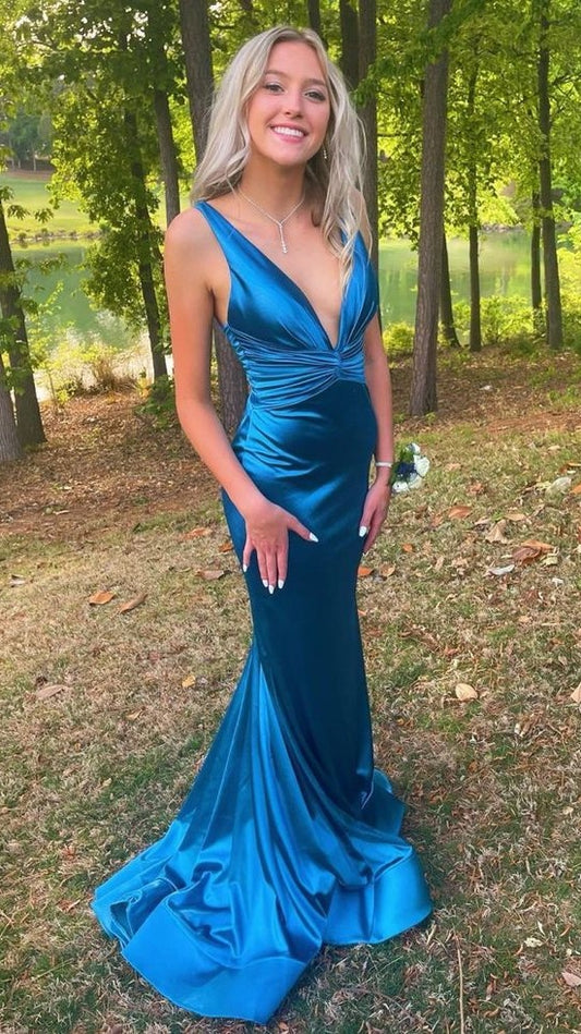 Deep V-Neck Mermaid Prom Dresses Sleeveless College Graduation Dress,LTP4186