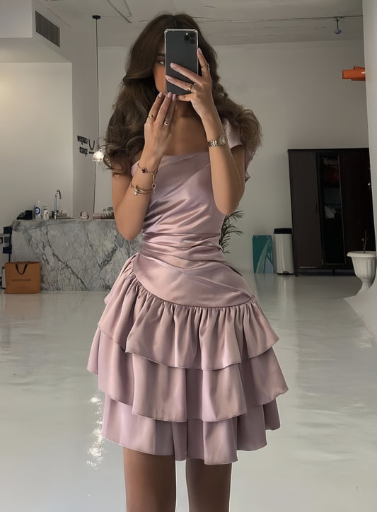 Dusty Pink Tiered Homecoming Dresses Slim Celebrity Dress, LTP3377