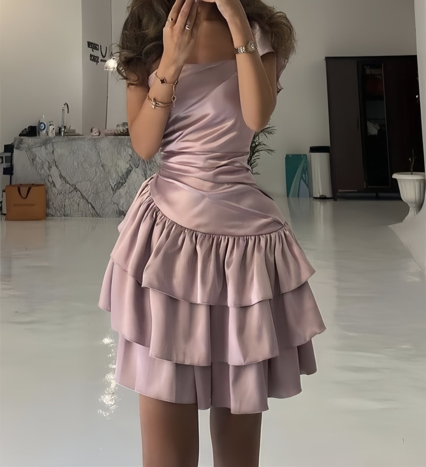 Dusty Pink Tiered Homecoming Dresses Slim Celebrity Dress, LTP3377