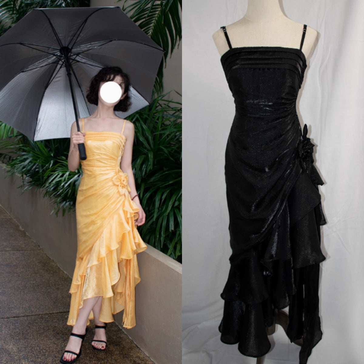 Vintage Spaghetti Straps Chiffon Satin Ruffled Prom Dresses Fairytale Party Dresses
