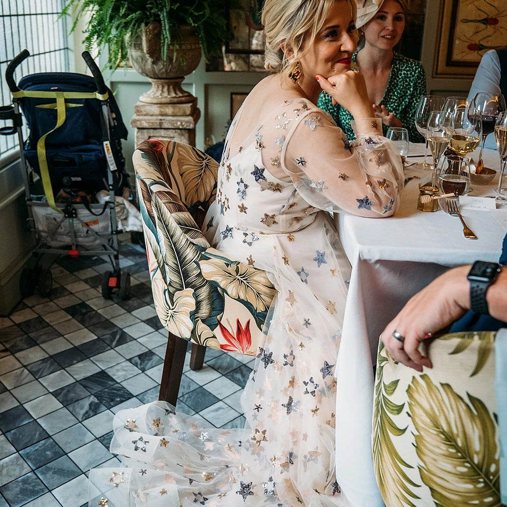 Starry Tulle A-Line Plus Size Prom Dresses With Stitch Hem