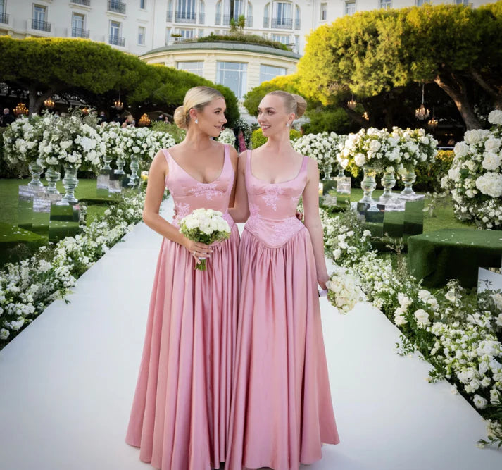 Elegant A Line V Neckline Floor-length Satin Long Pink Evening Dress Prom Dresses , LTP3638