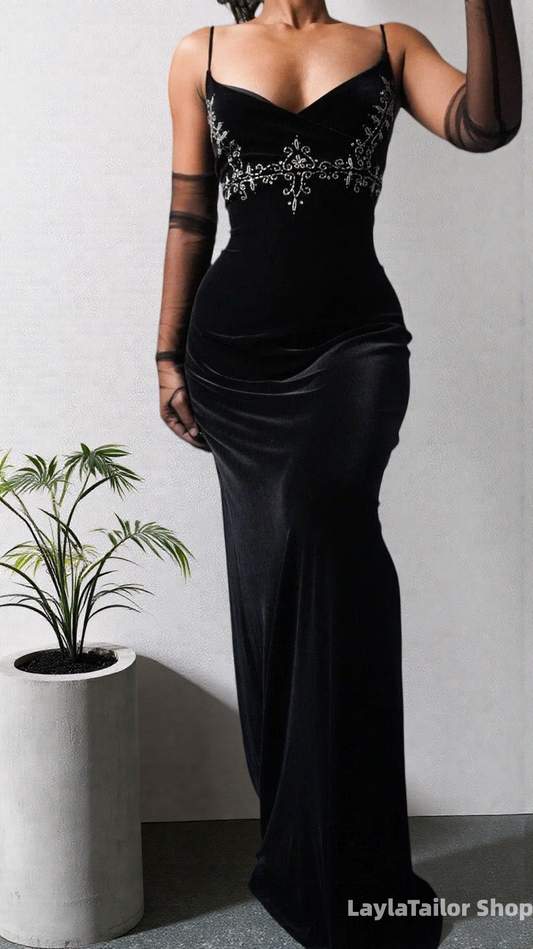 Elegant Black Mermaid Appliques Long Prom Homecoming Dress