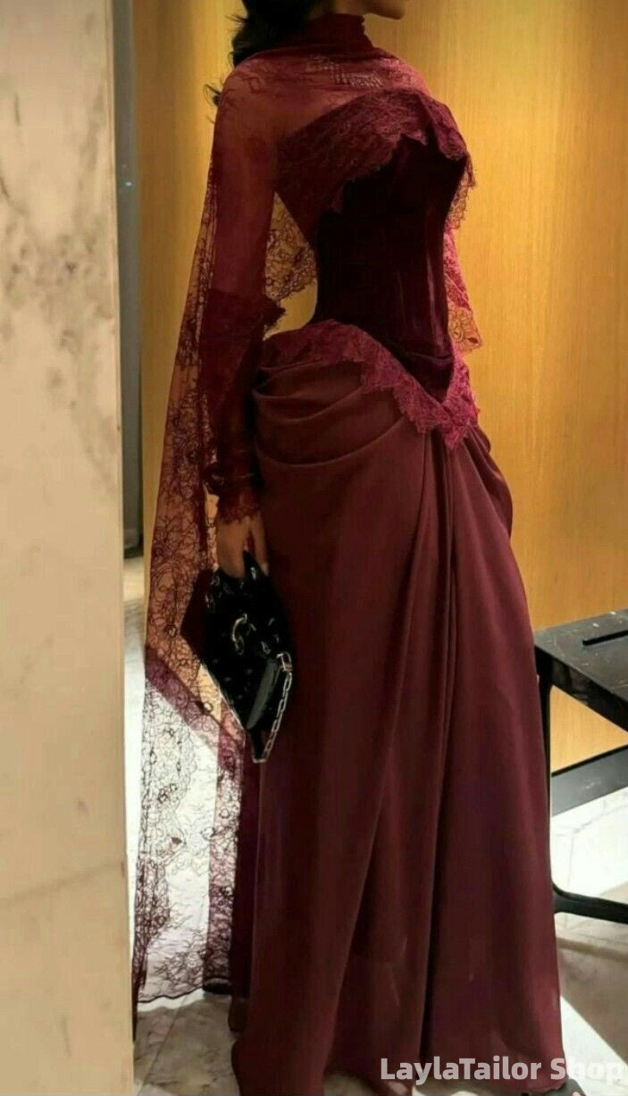 Elegant Burgundy Lace Corset Long Prom Dresses,LTP82786