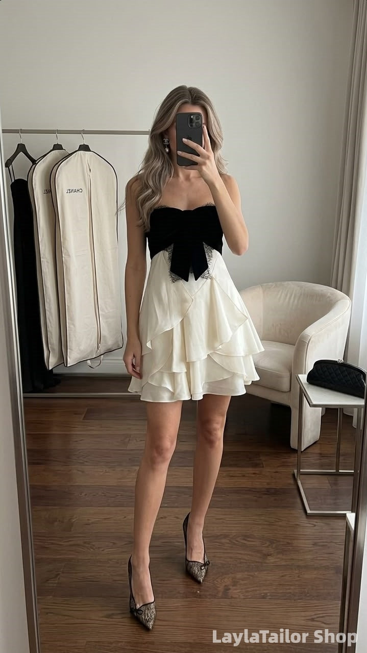 Elegant Ivory Chiffon Ruffle Homecoming Dress Sweetheart Mini Hoco Dresses