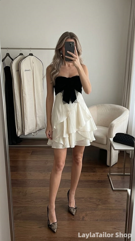 Elegant Ivory Chiffon Ruffle Homecoming Dress Sweetheart Mini Hoco Dresses