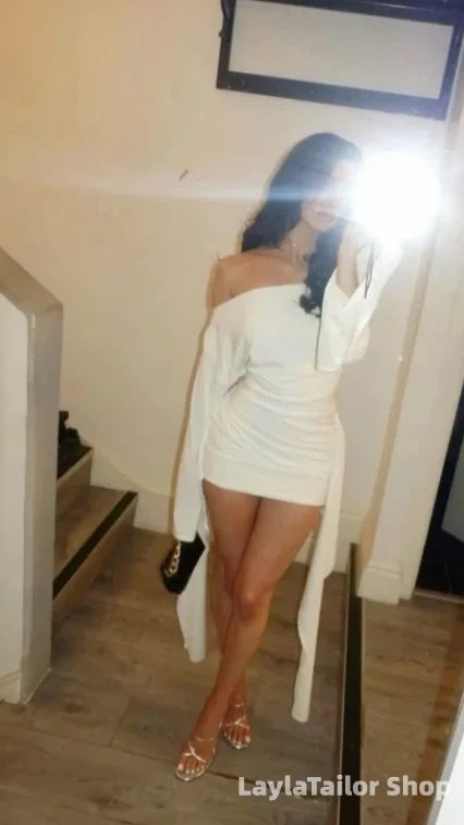 Elegant Ivory Long Sleeves Homecoming Dresses Bodycon Mini Party Dress