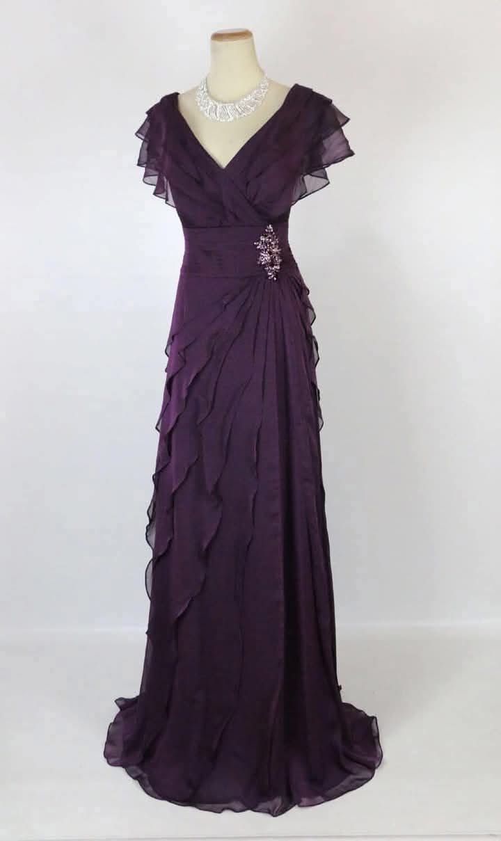 Elegant Purple Chiffon Prom Dresses Ruffle Evening Dress Wedding Bride's Mother Dress,LTP4097