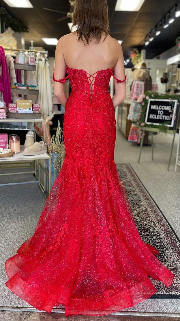 Elegant Red Mermaid Applqiues Beaded Prom Dresses Long Evening Party Dress,LTP4108