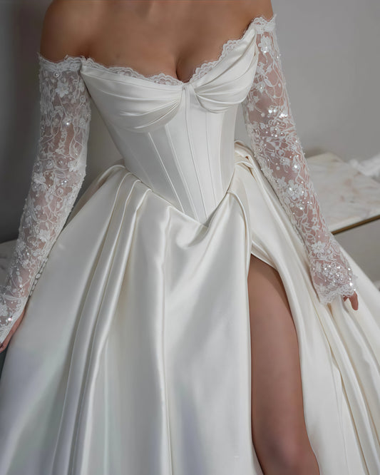 Elegant Wedding Gown, Lace Bridal Wedding Dress, Off The Shoulder Bridal Dress, LTP3759