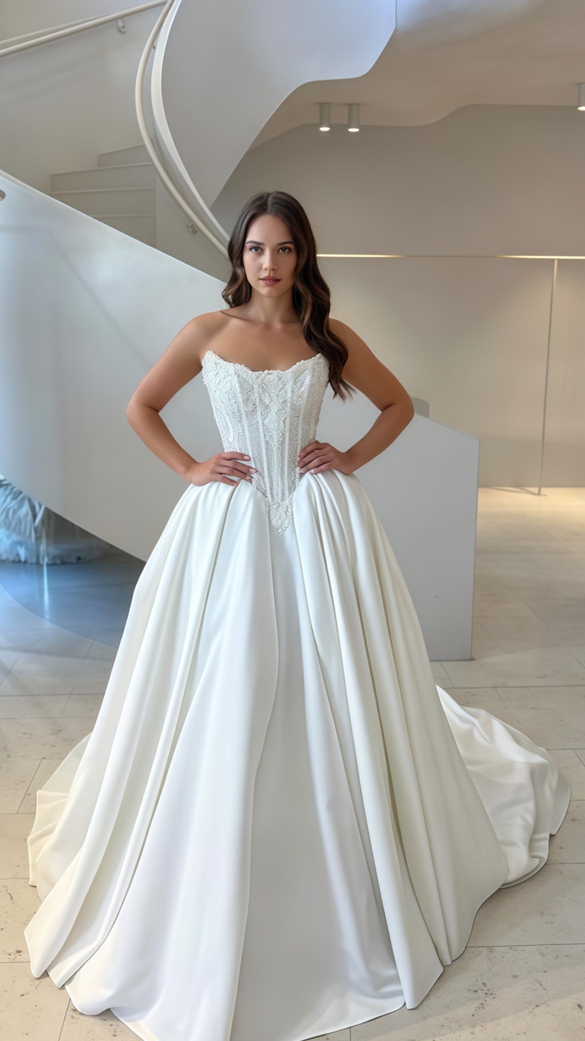 Elegant White A-Line Wedding Dresses, Lace Satin Bridal Wedding Gown, LTP3747