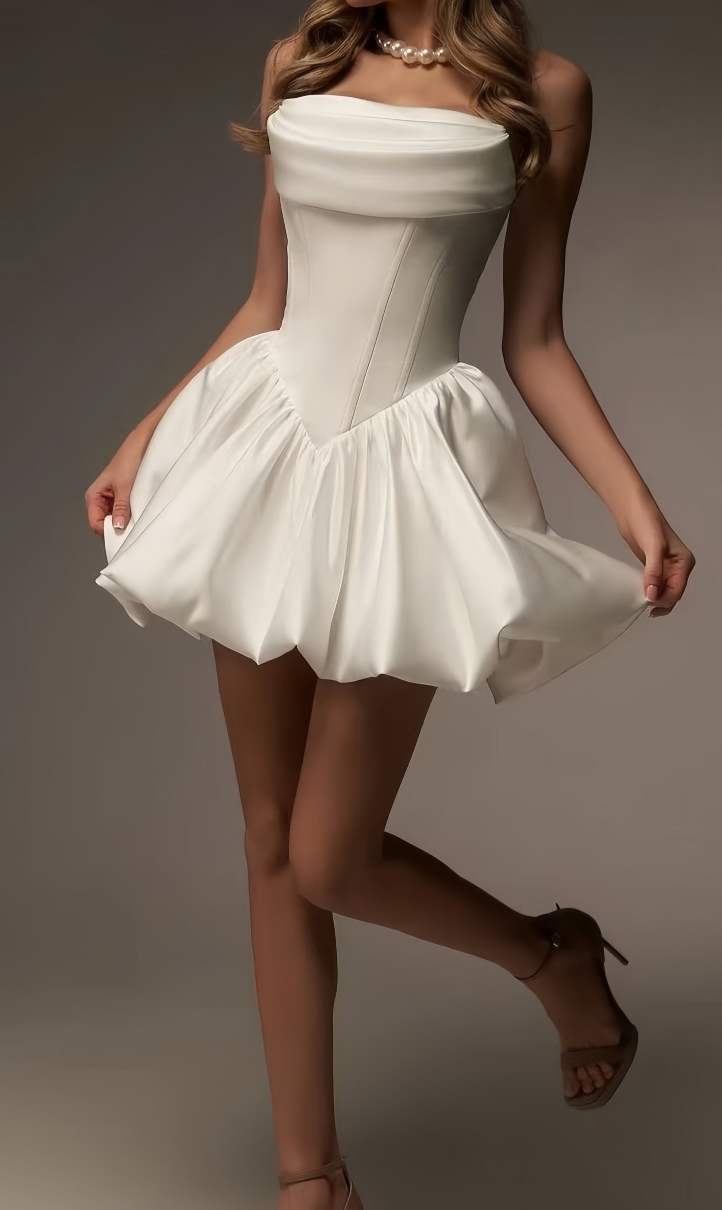 Elegant White Bridal Homecoming Dresses Strapless A-line Satin Party Dress,LTP3919