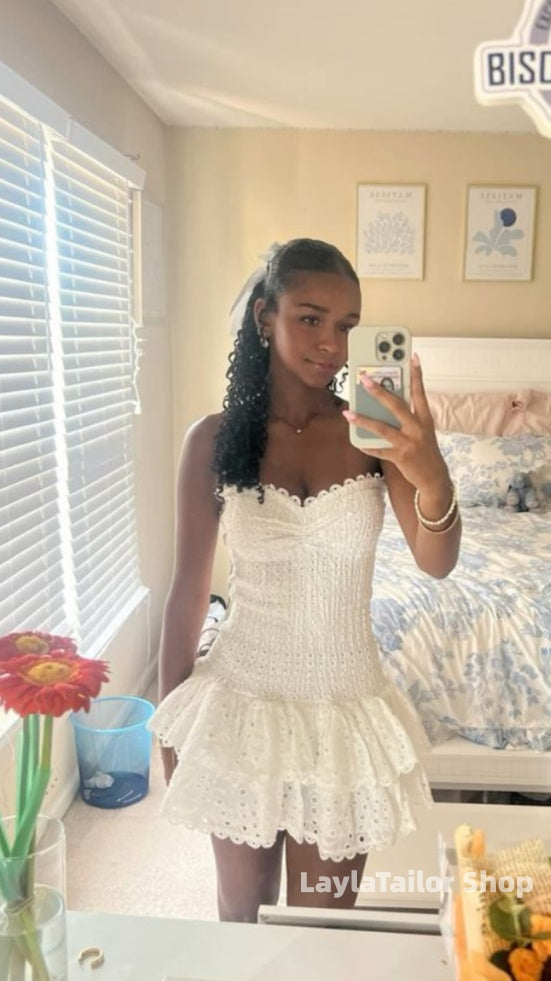 Elegant White Water-Soluble Lace Mini Party Dress,LTP3657