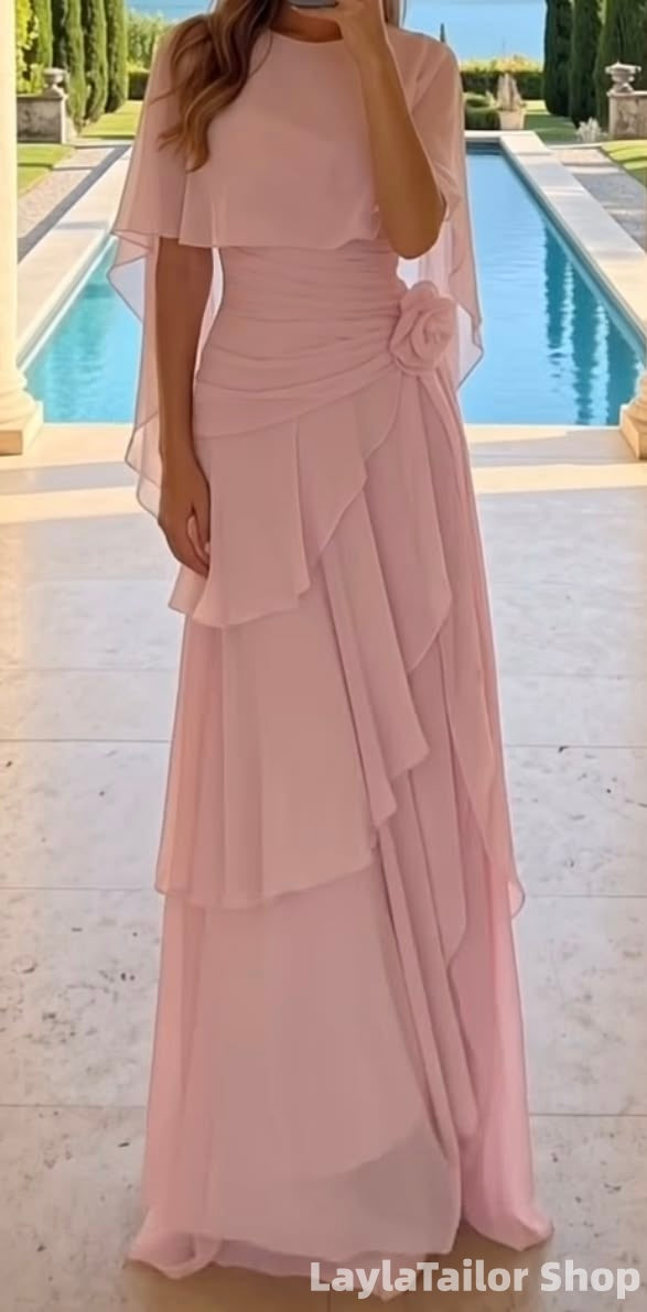 Elegant Yellow Chiffon Floral Ruffle Prom Dress LTP82751