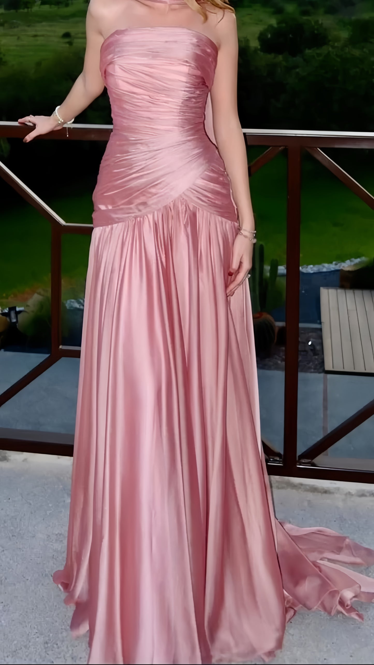Elegant Pink Strapless Long Prom Dresses Satin Evening Party Dress,LTP4319