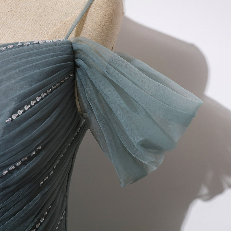 Elegant tulle long evening gown full view for prom and formal occasions