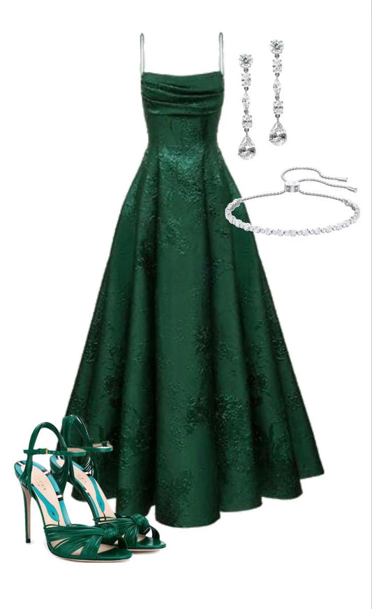 Emerald Green Floral Print A-line Long Prom Dresses Evening Party Dress,LTP4060